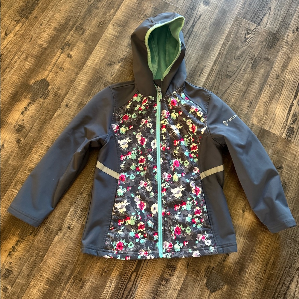 Free Country Kids Floral Raincoat - Gray with Multicolor Accents